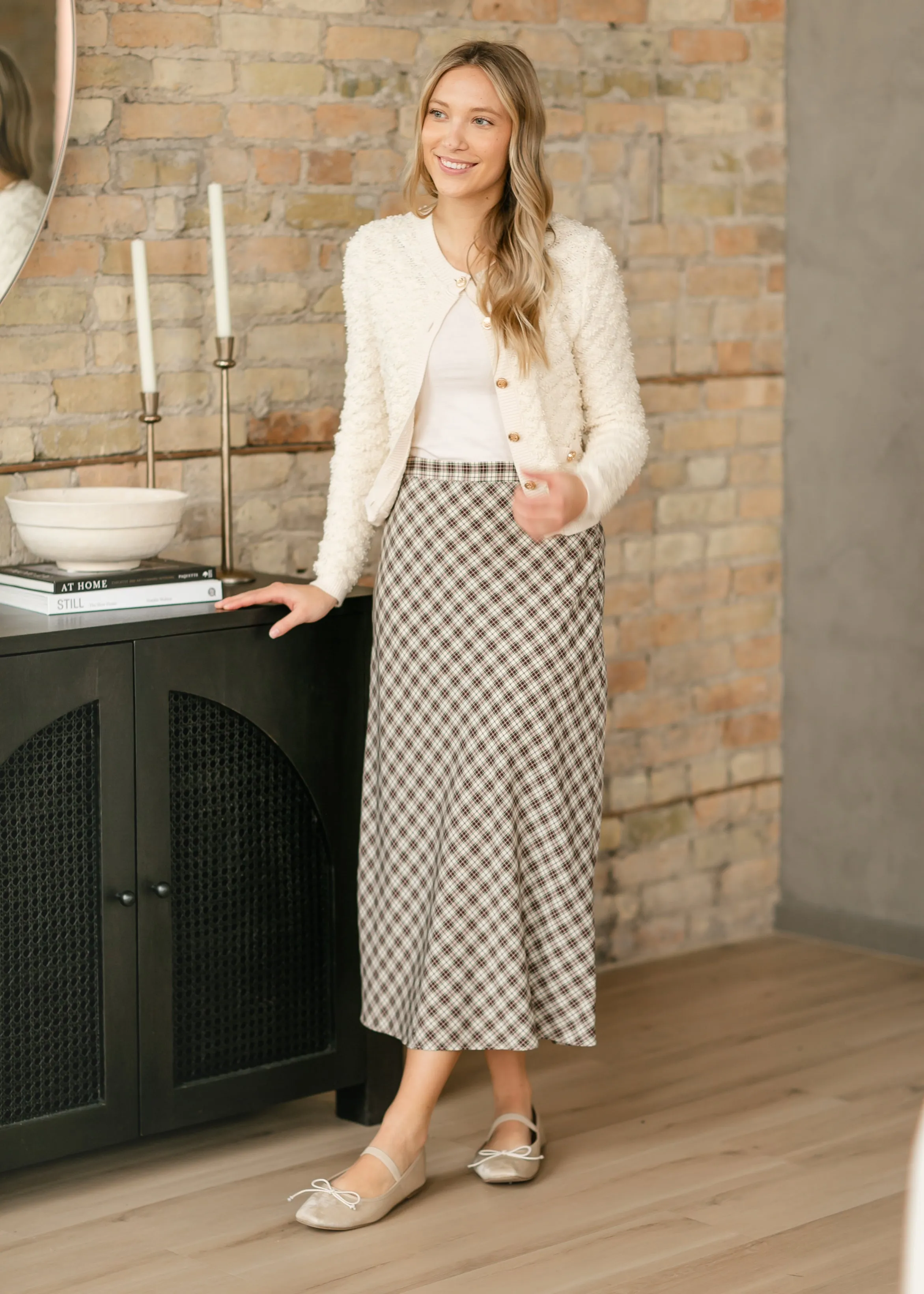 Topanga Brown Plaid Slip Skirt