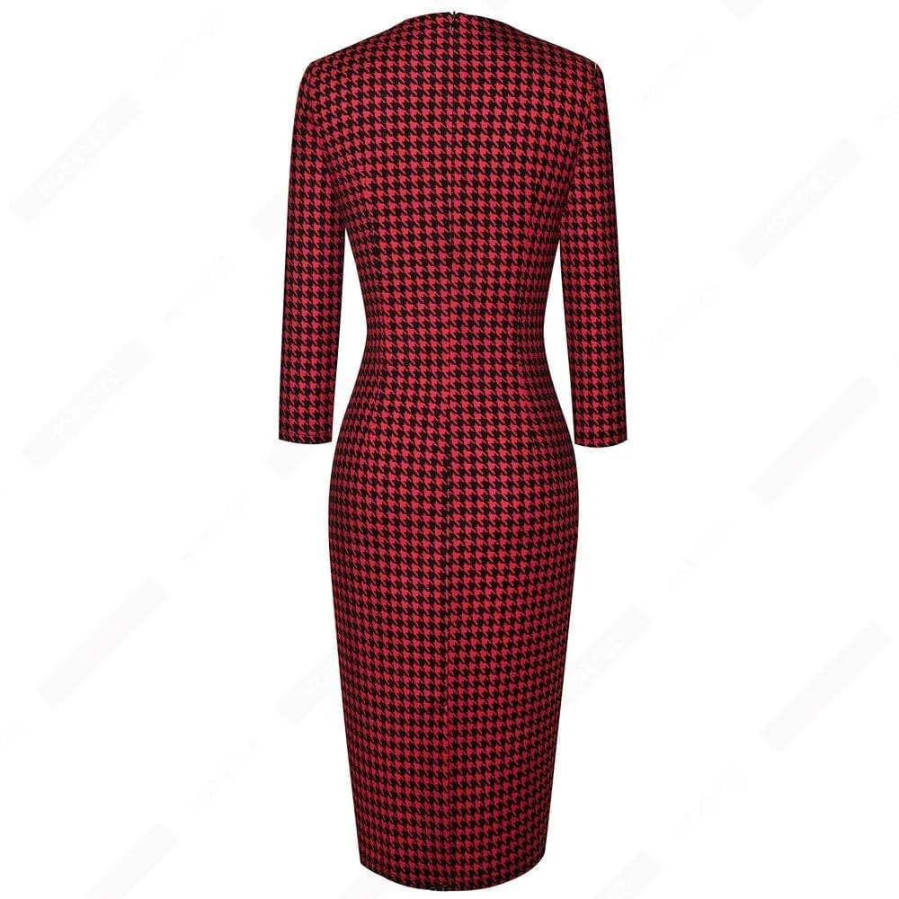 Vintage Classic  Charming Fashion Chic Button V Neck Pencil Dress