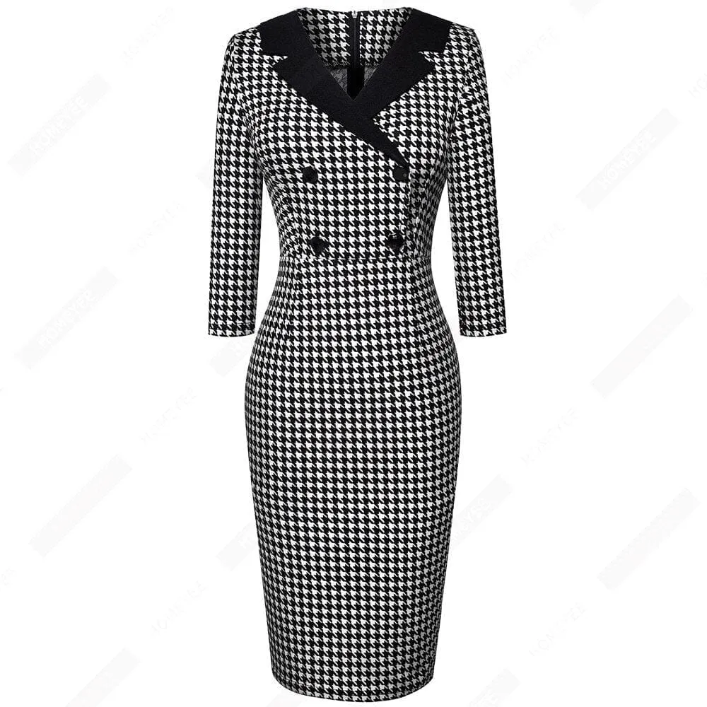 Vintage Classic  Charming Fashion Chic Button V Neck Pencil Dress