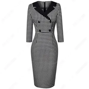 Vintage Classic  Charming Fashion Chic Button V Neck Pencil Dress