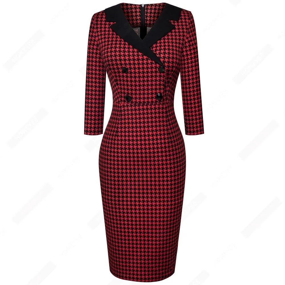 Vintage Classic  Charming Fashion Chic Button V Neck Pencil Dress
