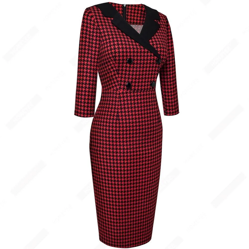 Vintage Classic  Charming Fashion Chic Button V Neck Pencil Dress