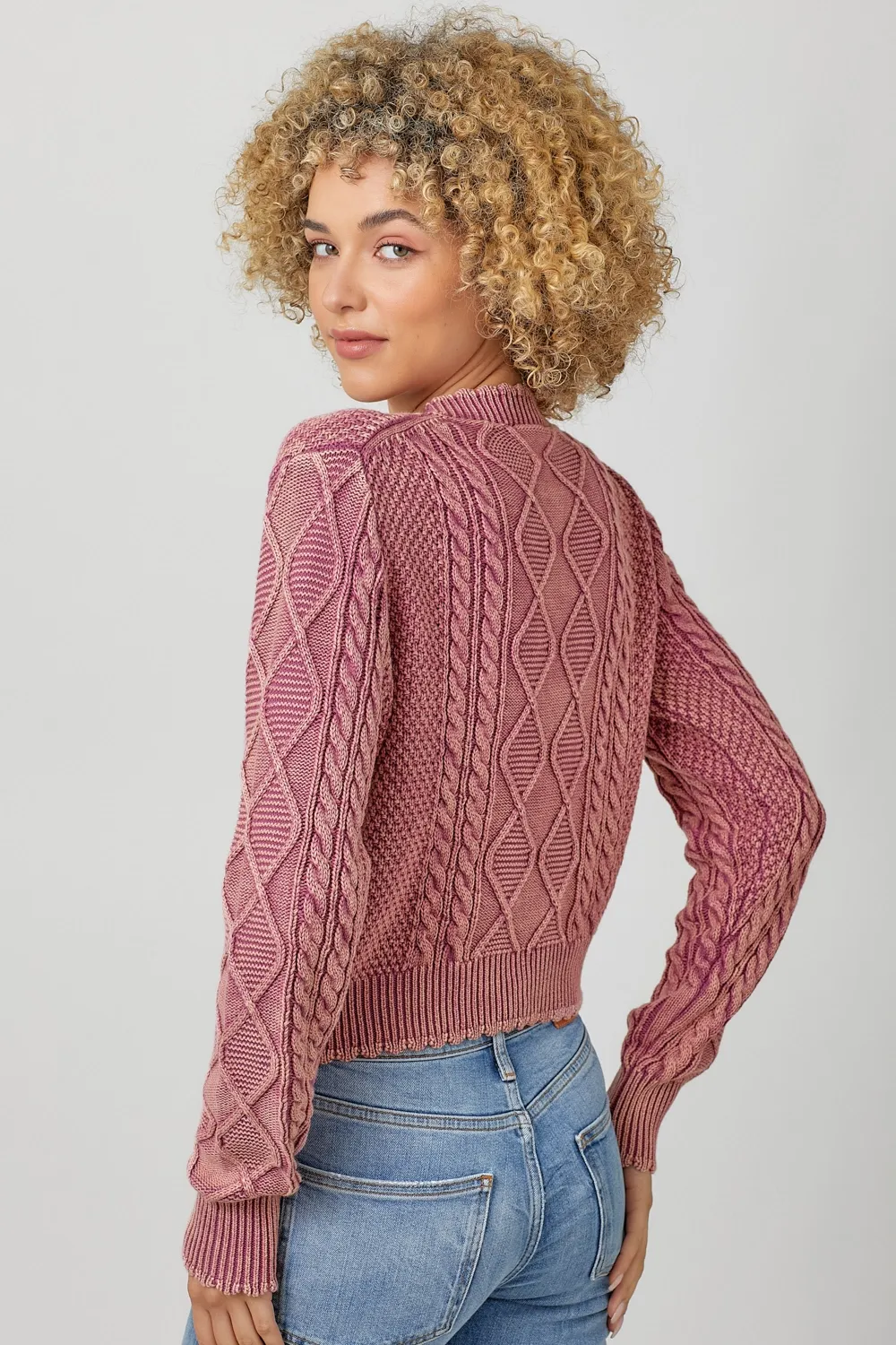 Washed Cotton Cropped Sweater Rose