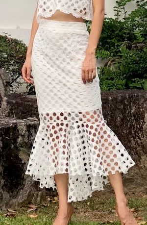 White Rey Eyelet Lace Summer Mermaid Skirt