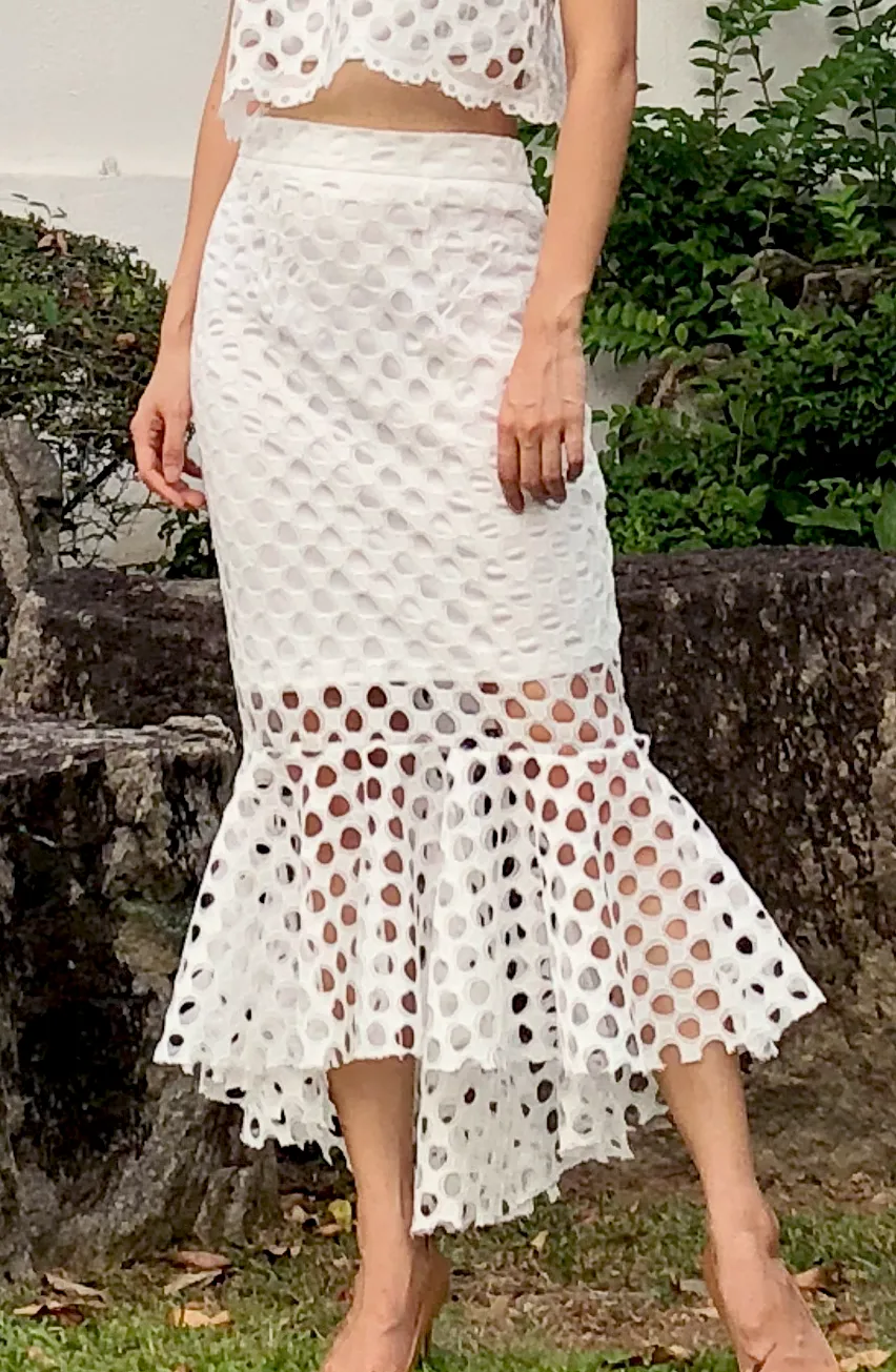 White Rey Eyelet Lace Summer Mermaid Skirt