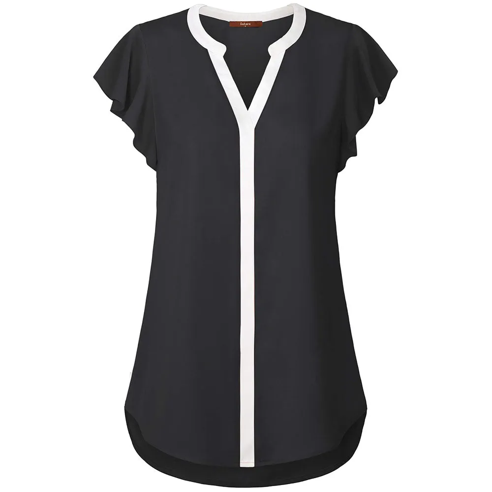 Women V Neck Short Sleeve Chiffon Shirts