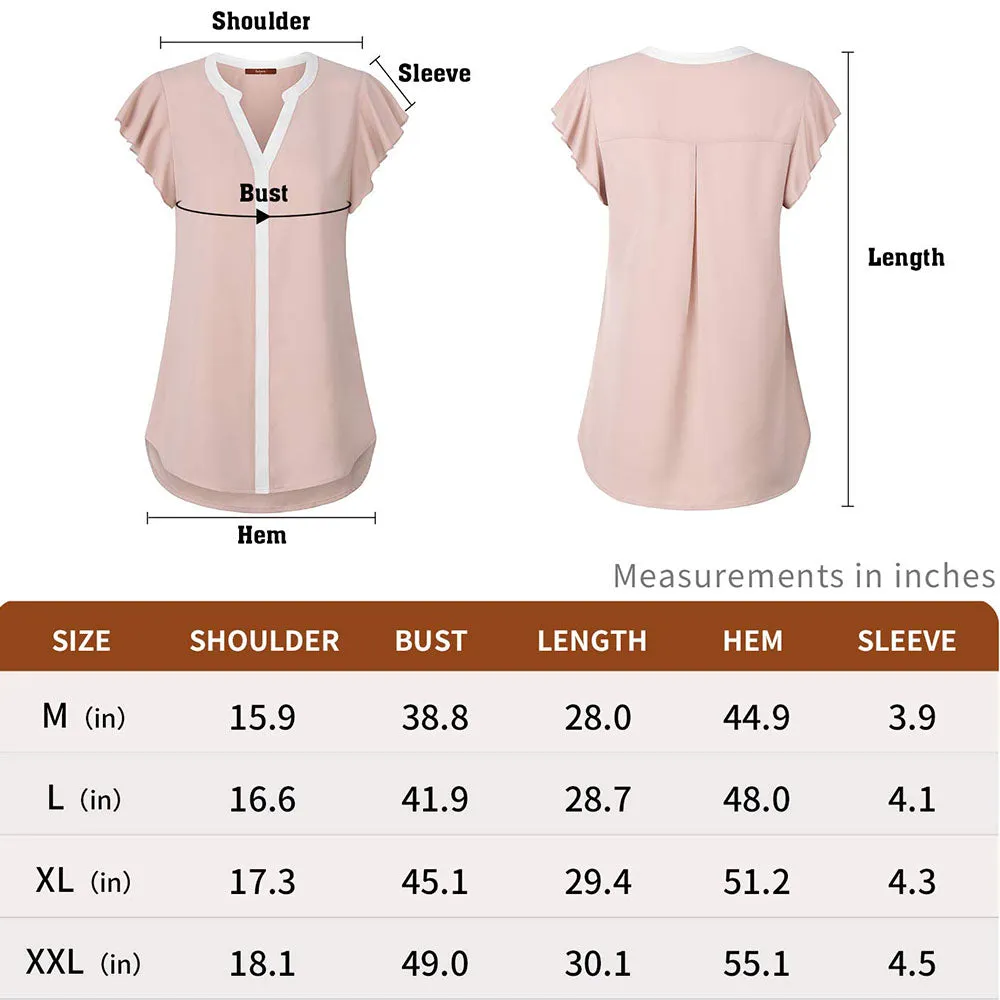 Women V Neck Short Sleeve Chiffon Shirts