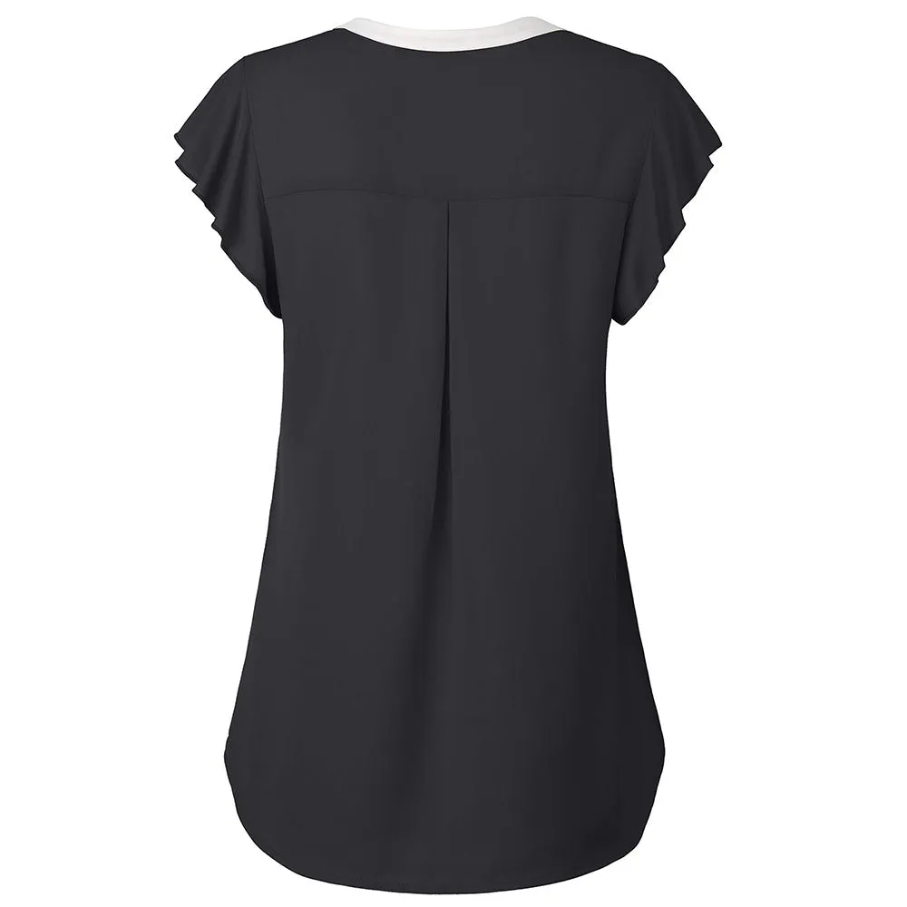Women V Neck Short Sleeve Chiffon Shirts