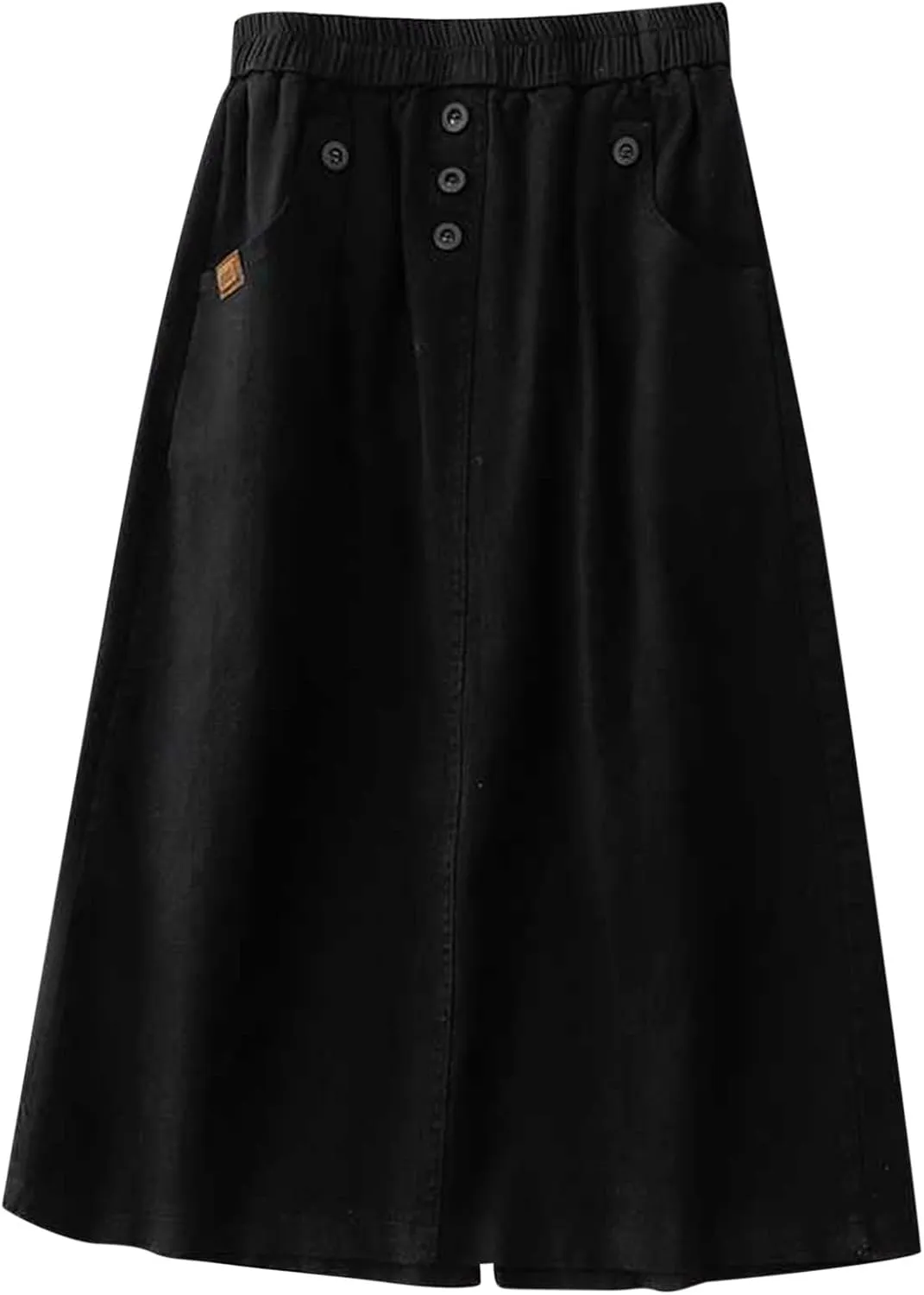 Women's Casual Skirts Elastic Waist Front Button Back Slit A-Line Midi Long Swing Skirt with Pockets Womens Skirts