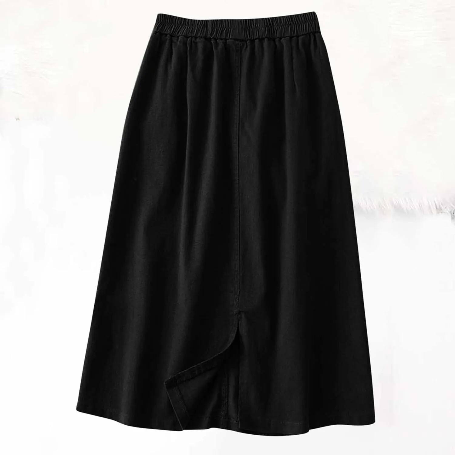 Women's Casual Skirts Elastic Waist Front Button Back Slit A-Line Midi Long Swing Skirt with Pockets Womens Skirts