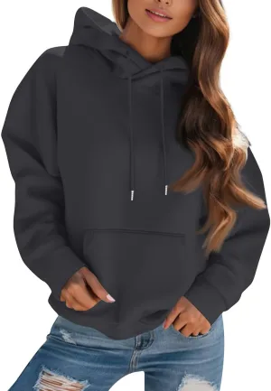 Womens Hoodies Fall Oversized Sweatshirt Preppy Fleece Pullover Solid Color Comfort Hoodie With Pockets