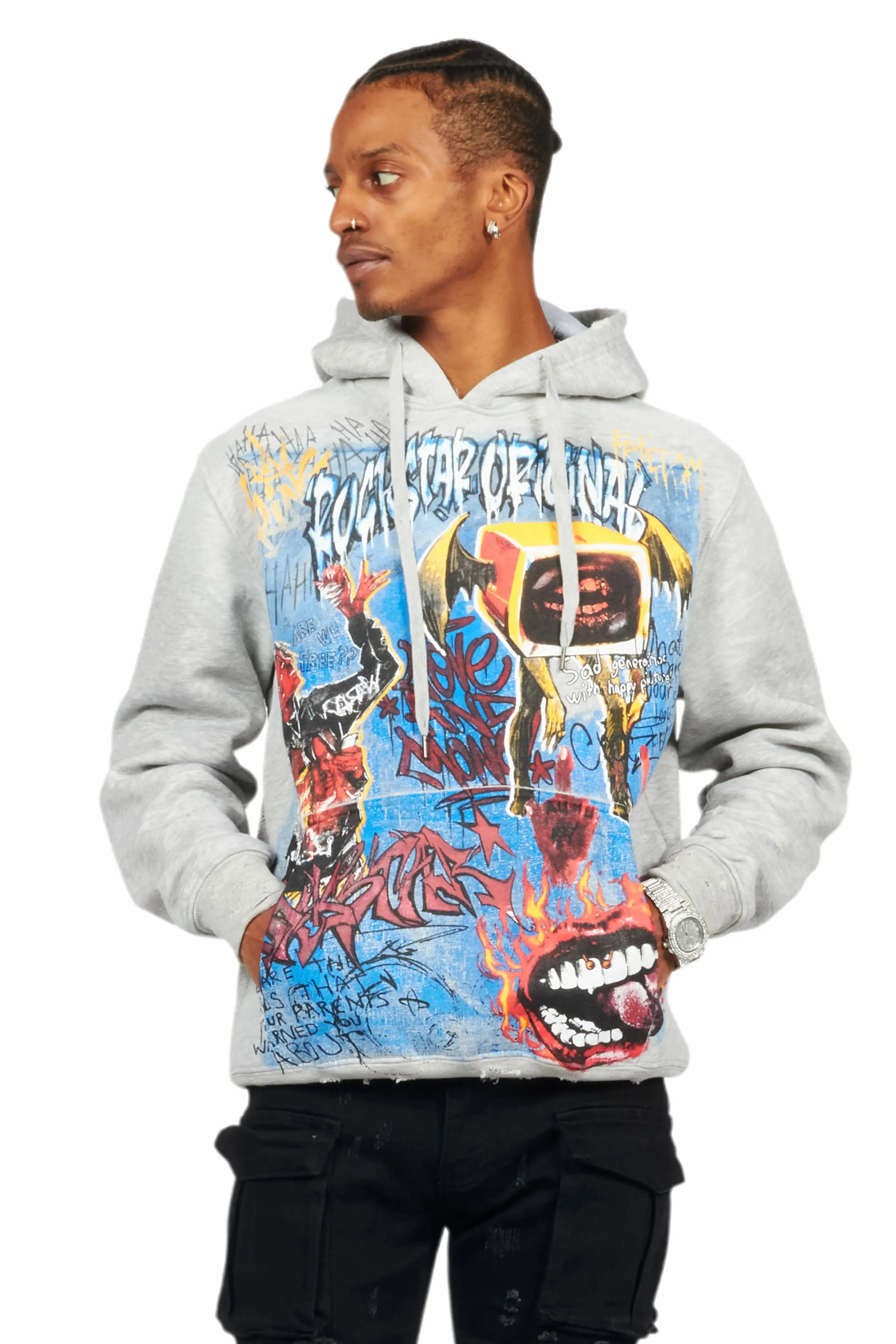 Yooz Heather Grey Graphic Hoodie