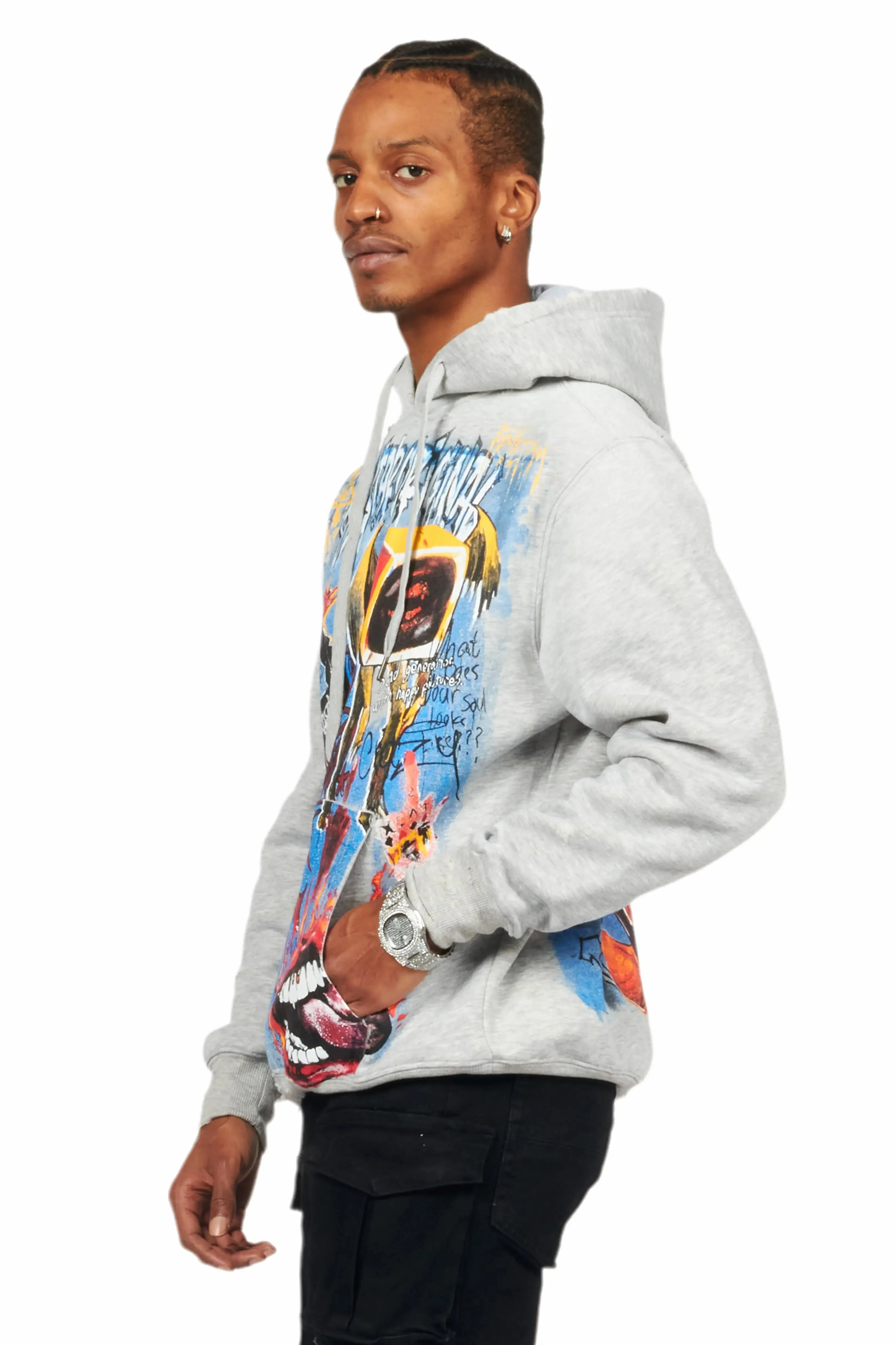 Yooz Heather Grey Graphic Hoodie