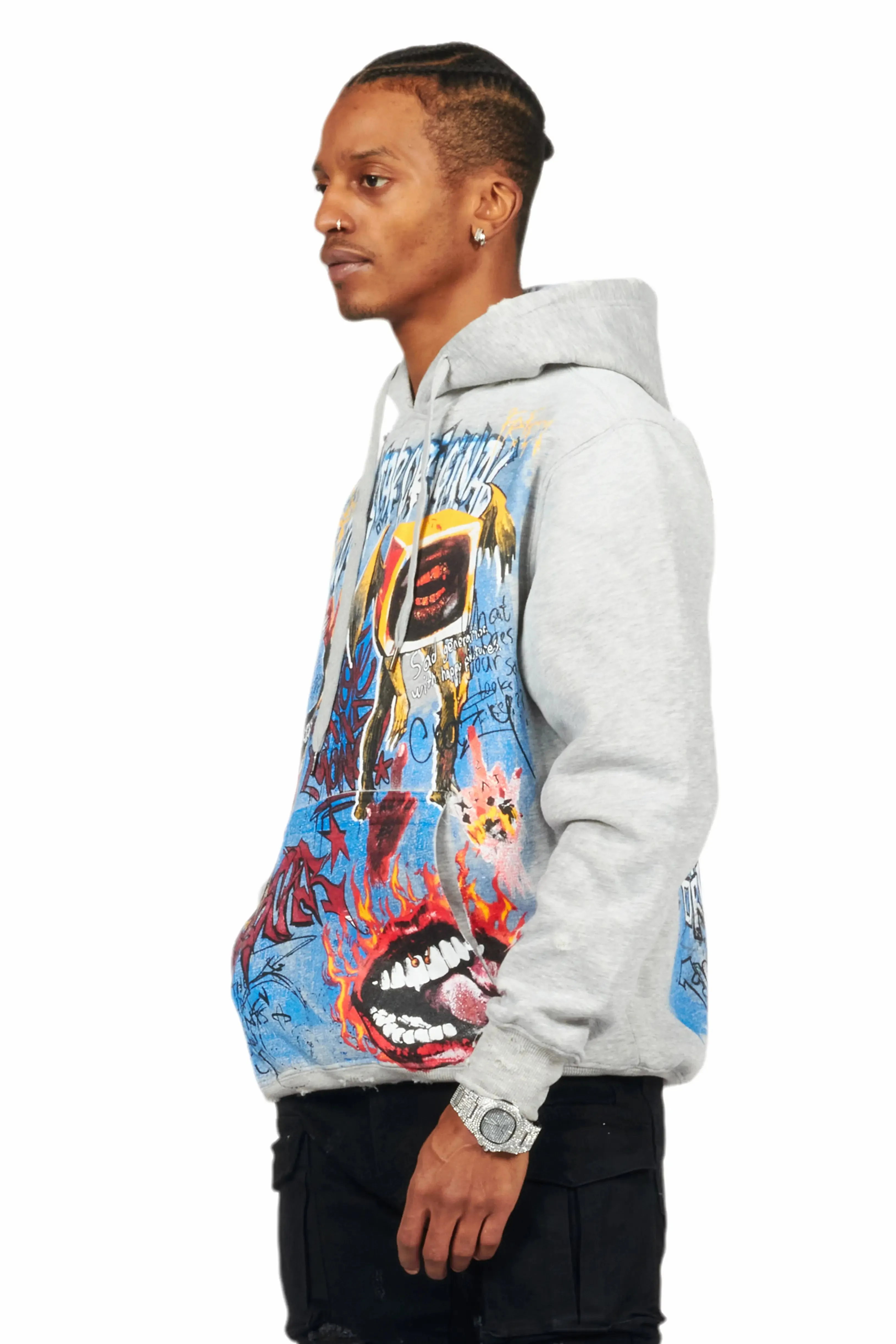 Yooz Heather Grey Graphic Hoodie